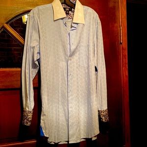 Women’s XMI blue shirt with white collar size M